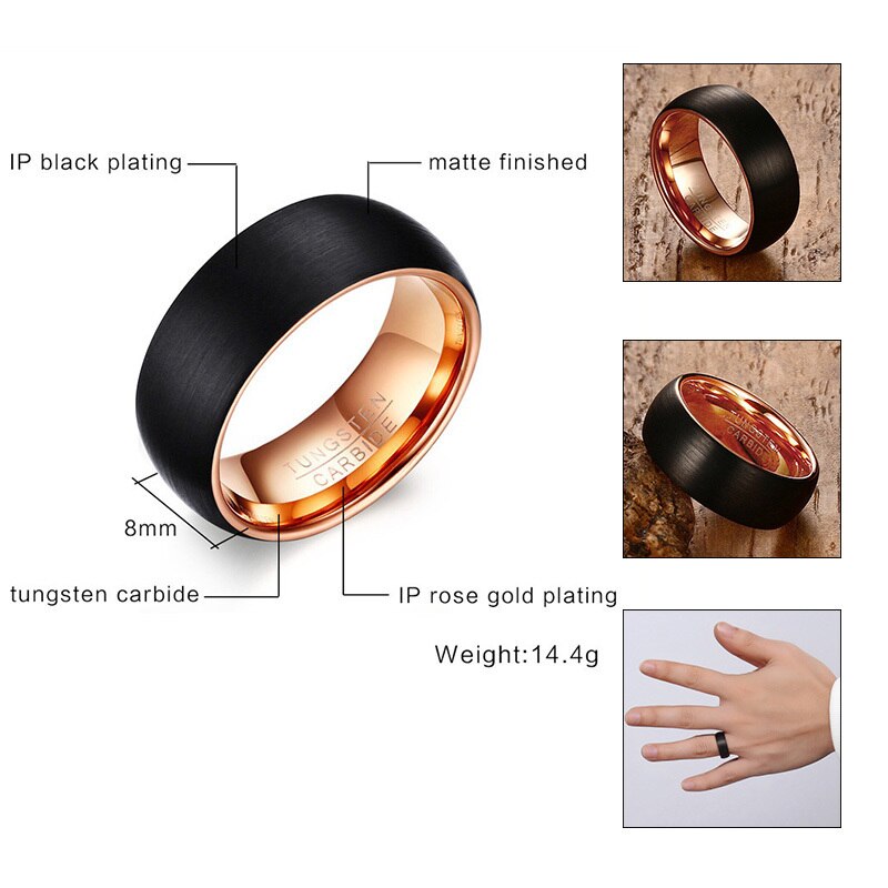 Black tungsten carbide men's bracelet with 8mm matte finish, stylish wedding band design, from The Clothing Company Sydney.
