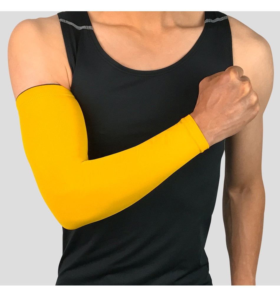 Sports arm compression sleeve by The Clothing Company Sydney, UV protection, ideal for basketball, cycling, golf, and running.