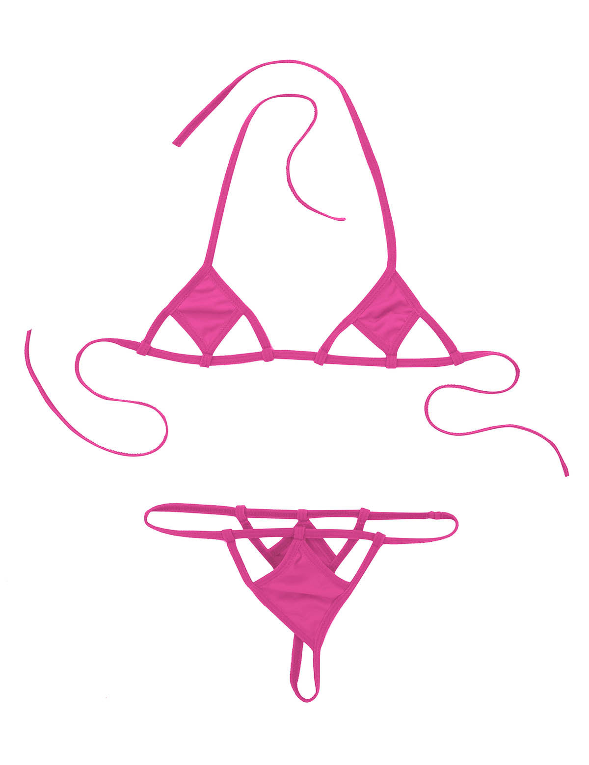 Two-piece monokini swimwear with halter neck, self-tie bra top, and G-string briefs from The Clothing Company Sydney.