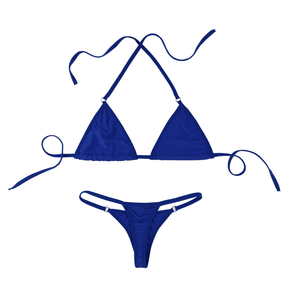 Solid color 2-piece bikini set with halterneck top and thong underwear, featuring a micro bikini design from The Clothing Company Sydney.