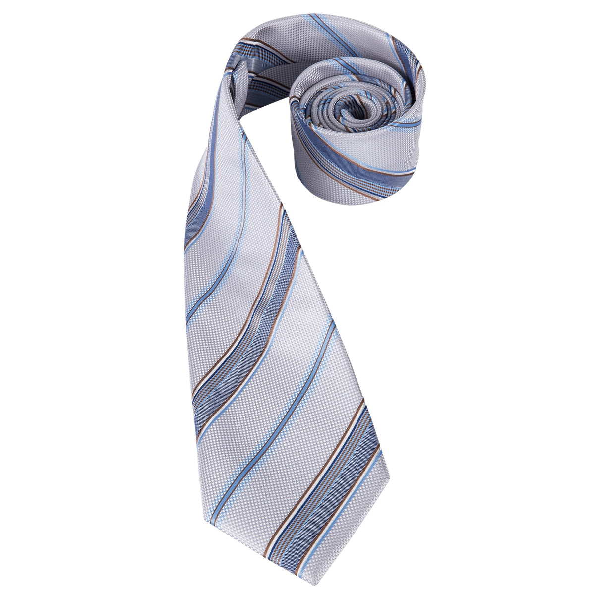 Set of men's accessories including light blue plaid silk necktie, matching pocket square, cufflinks, and tie clip from The Clothing Company Sydney.