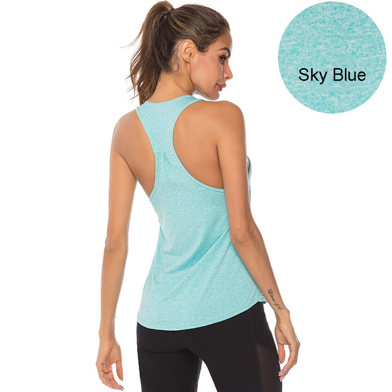 Women's sleeveless racerback running vest by The Clothing Company Sydney, athletic fitness sport tank top for gym and yoga.