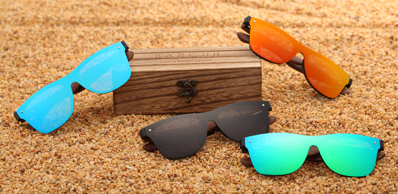 Black walnut wood designer polarized sunglasses for men with UV400 protection, stylish eyewear accessory from The Clothing Company Sydney.