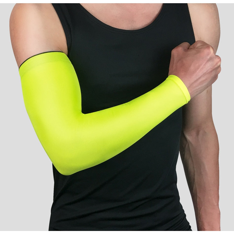 Sports arm compression sleeve by The Clothing Company Sydney, ideal for basketball, cycling, golf, and running with UV protection.