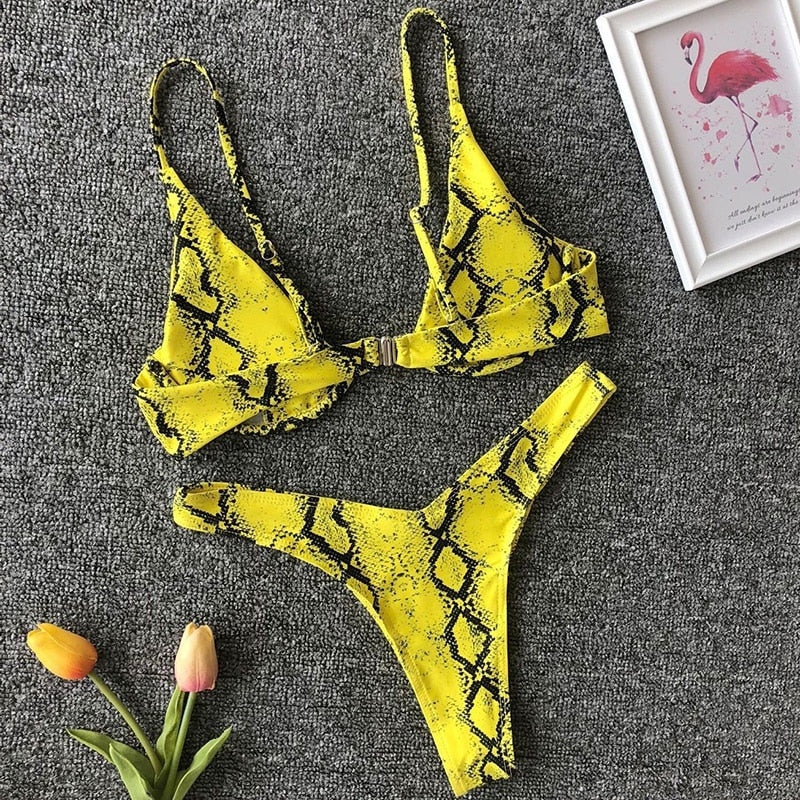 Neon V-bar underwired ribbed bikini set for women, two-piece swimsuit with push-up design, thong style, from The Clothing Company Sydney.