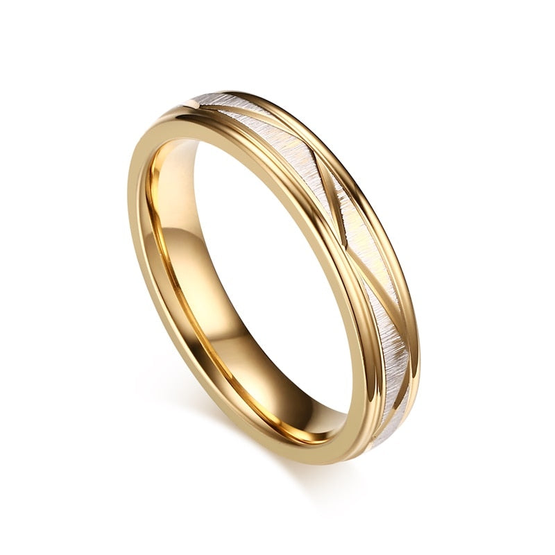 Wedding ring bracelet for couples, matte stainless steel with gold color, personalized engraved band for women and men.