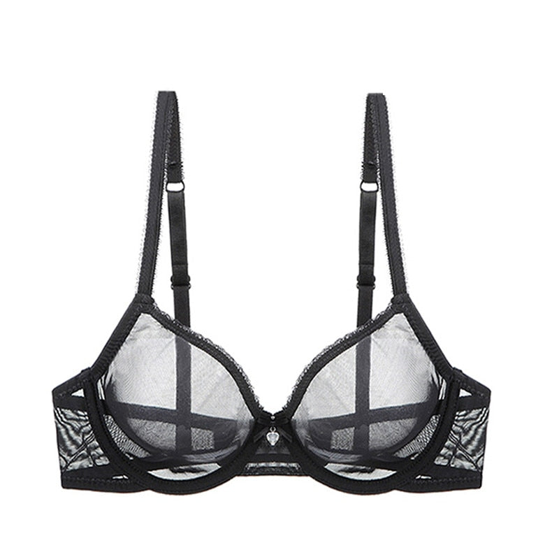 Ultra-thin cup mesh lace lingerie set with transparent unlined bra and two plus size panties from The Clothing Company Sydney