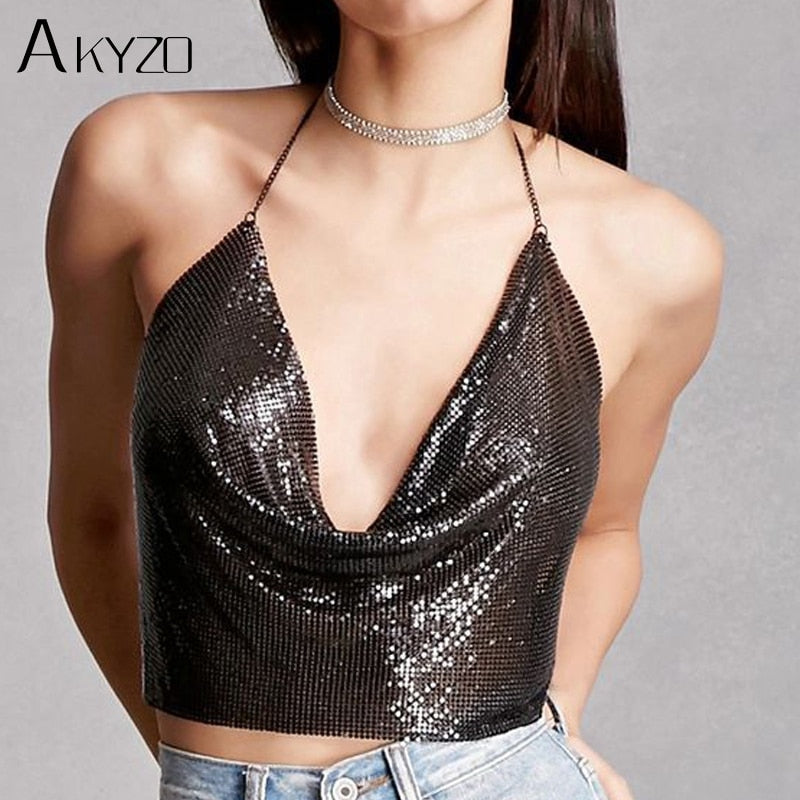 Gold and silver sequined backless tank top by The Clothing Company Sydney, perfect for summer beach and club wear.