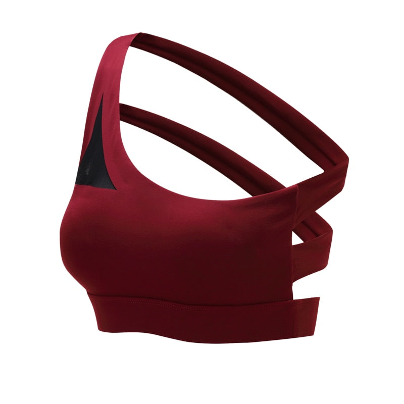Oblique One Shoulder Strap Ladies Sports Bra Hollow out Back Lines Strenuous Exercise fitness bra Tops The Clothing Company Sydney