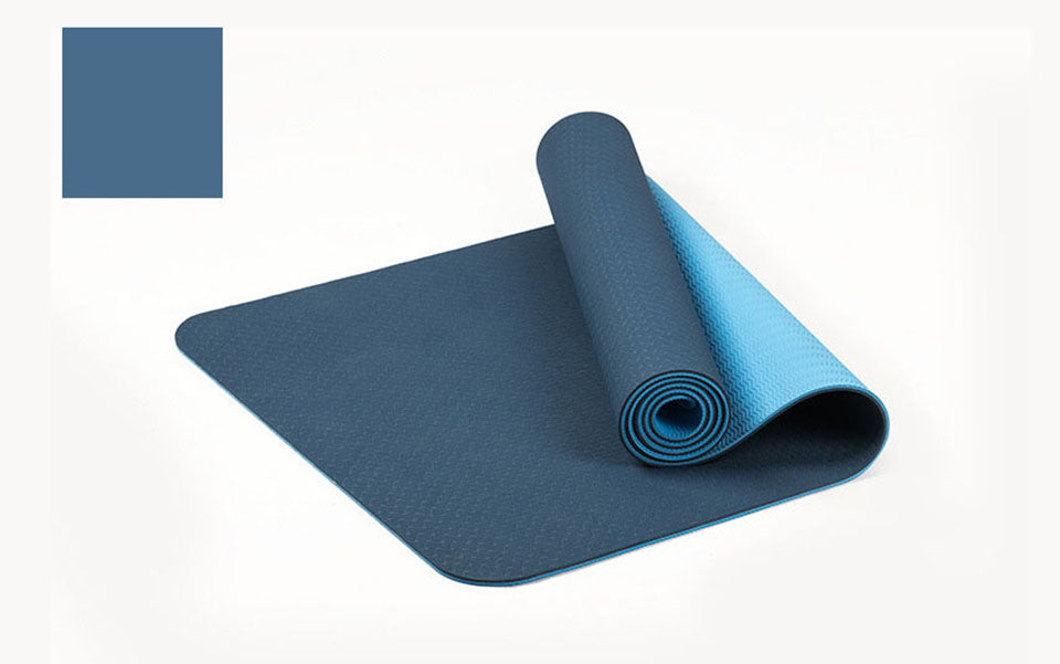 Double-color TPE yoga mat, 183x61cm, 6mm thick, non-slip exercise sport mat with carry bag for fitness and gym use.