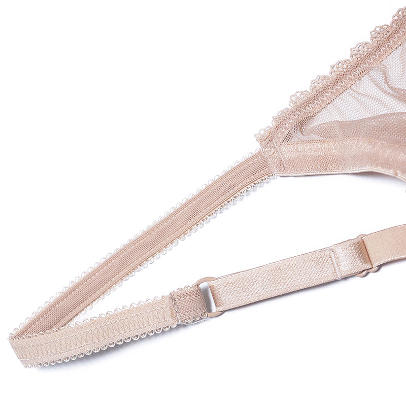 Ultra-thin lace lingerie set with transparent unlined bras and matching panties, designed for plus-size women by The Clothing Company Sydney.