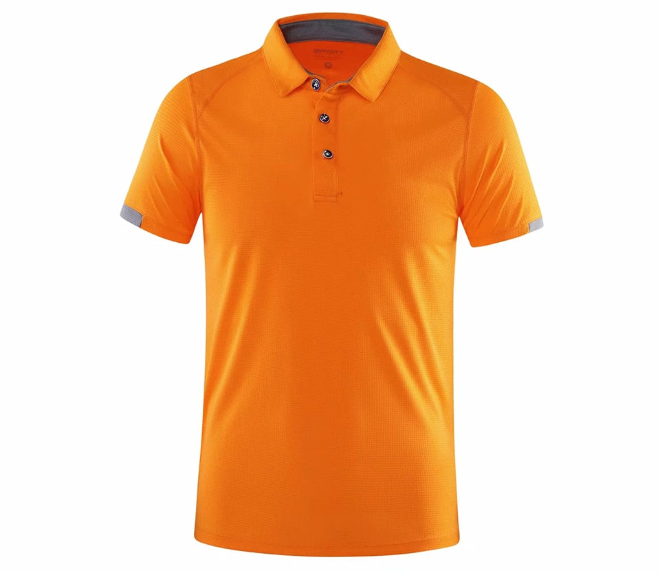 Men's golf shirt from The Clothing Company Sydney, short sleeve outdoor sportswear top for badminton, running, soccer, and gym activities.