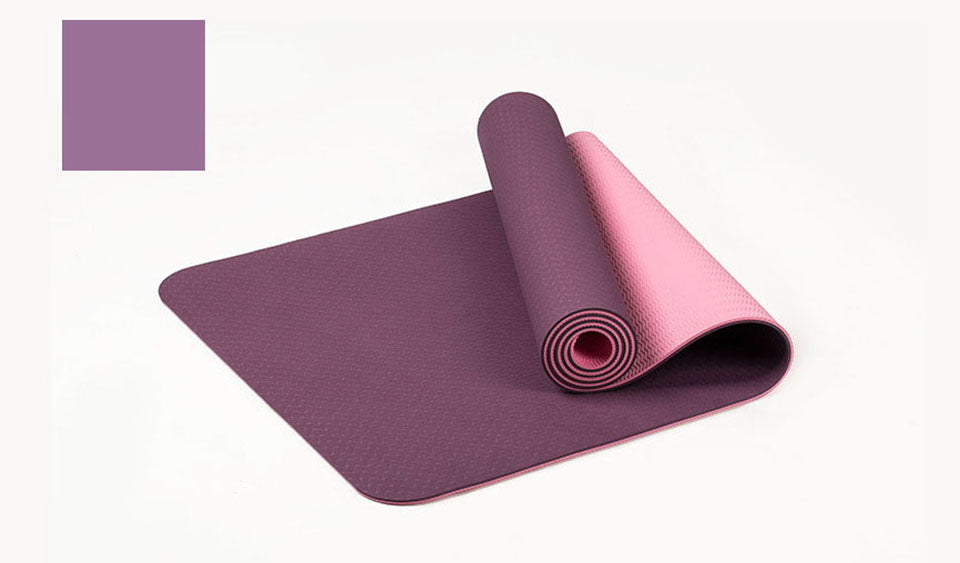 Double color TPE yoga mat from The Clothing Company Sydney, 183x61cm, 6mm thick, non-slip exercise sport mat with carry bag.