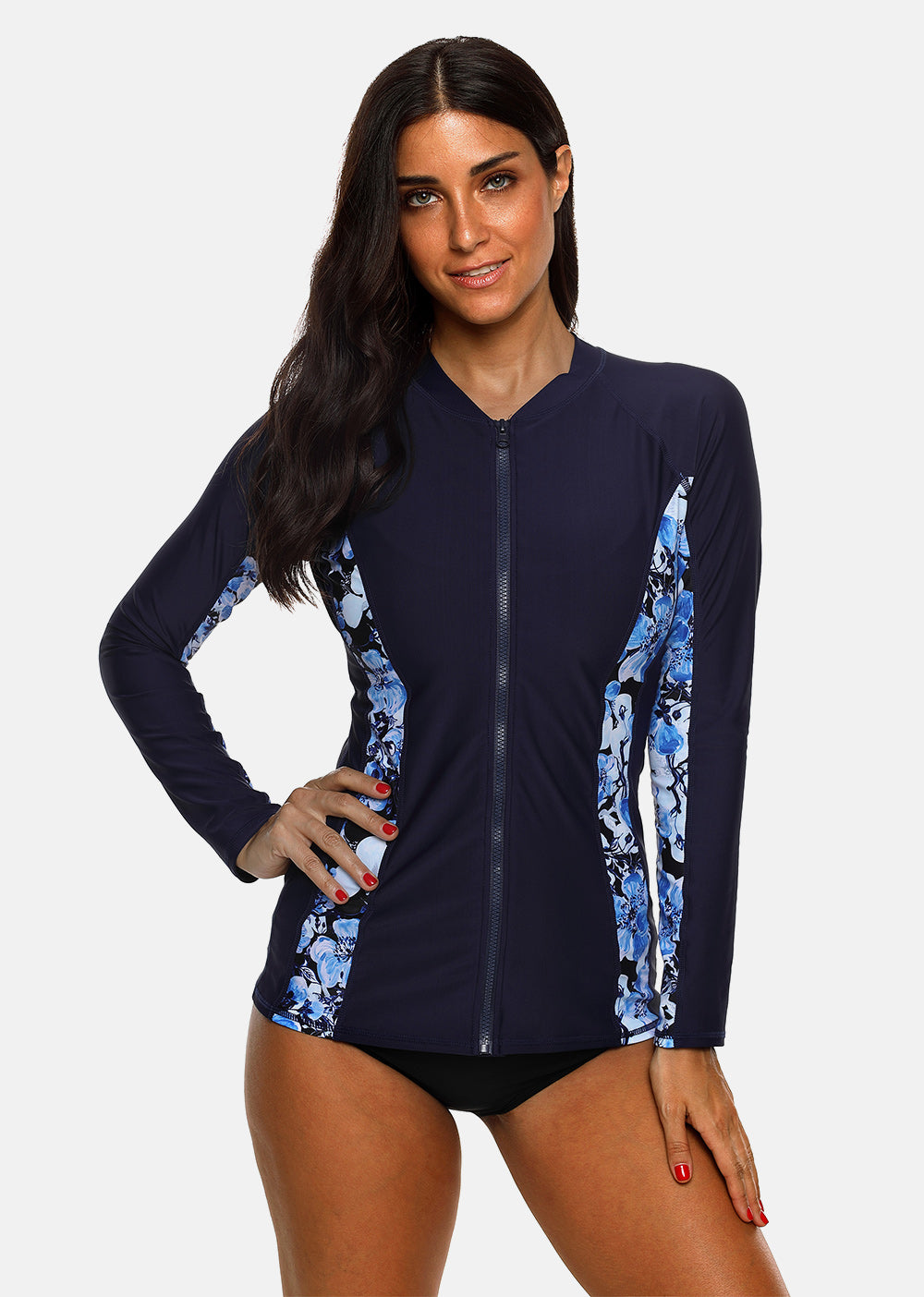 Women's floral print long sleeve rashguard swimsuit by The Clothing Company Sydney, UPF50+ surf and running swimwear top.