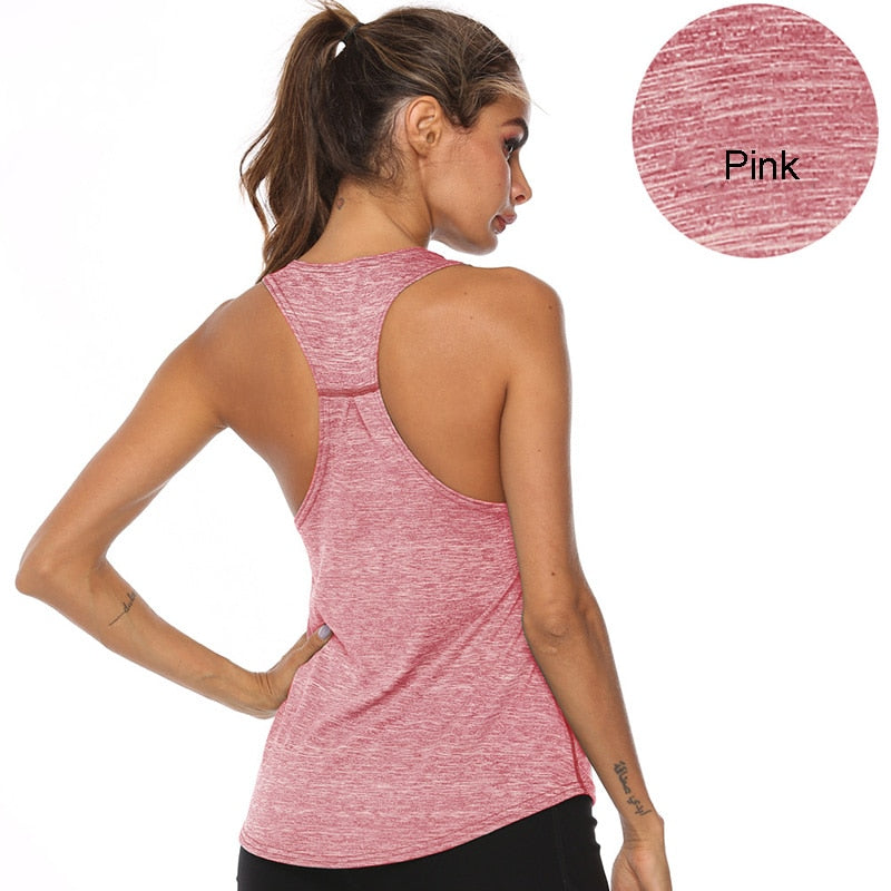 Women's sleeveless racerback running vest from The Clothing Company Sydney, athletic fitness tank top for gym, yoga, and running.