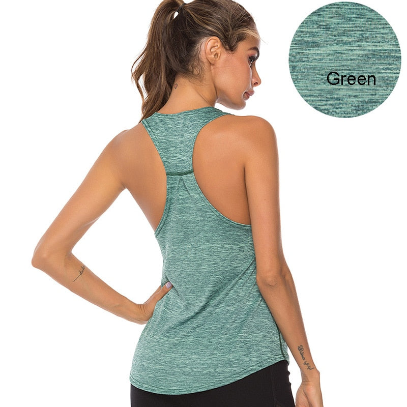 Sleeveless racerback yoga vest for women, athletic fitness tank top by The Clothing Company Sydney, ideal for gym and running workouts.