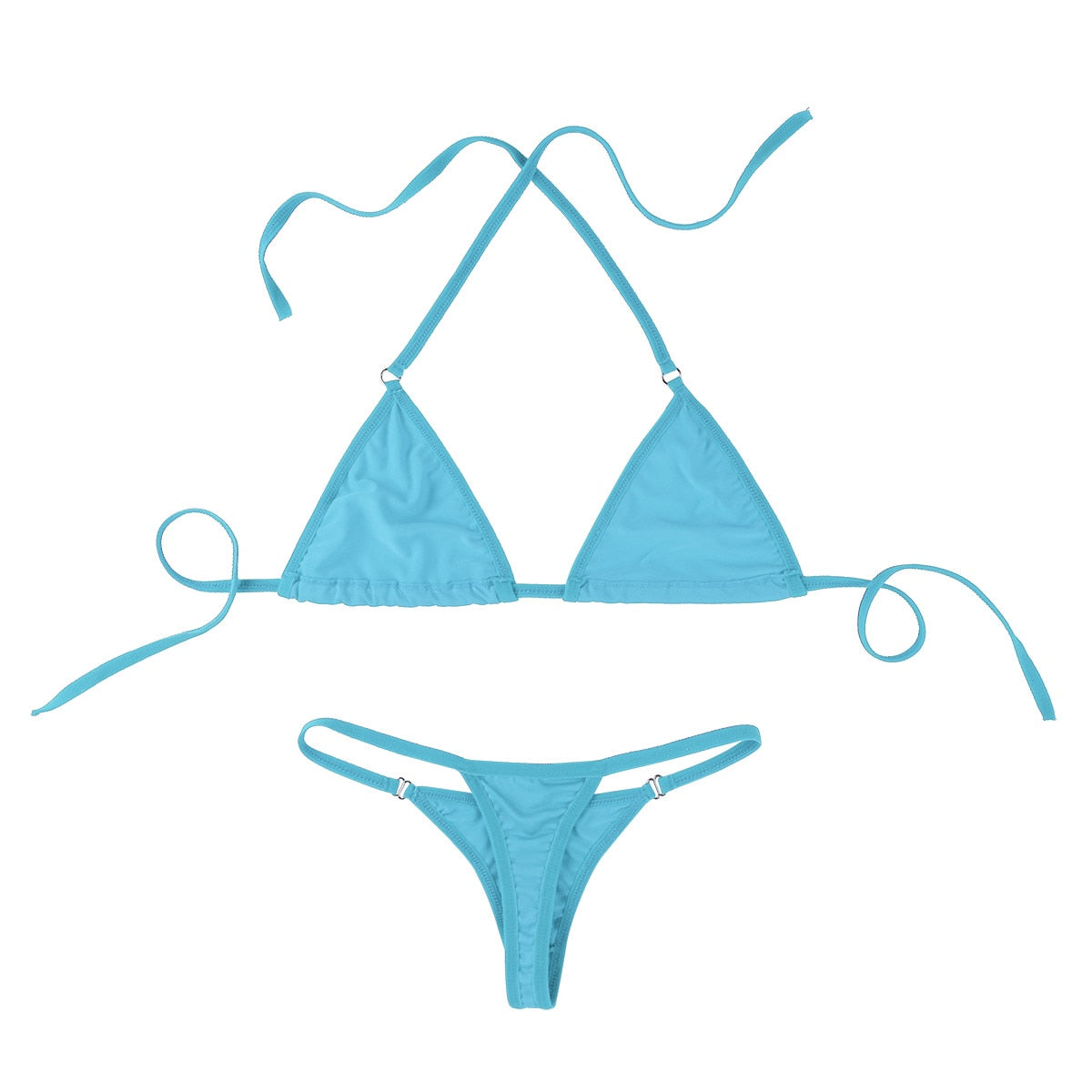 Solid color 2-piece lingerie bikini set with halterneck top and thong from The Clothing Company Sydney, perfect for swimwear.
