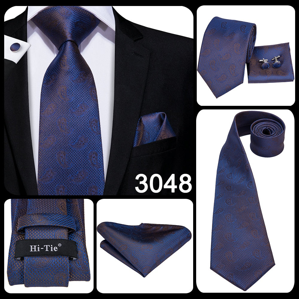 Blue silk men's business tie with dot pattern, plaid design, includes cufflinks, 150cm length, from The Clothing Company Sydney.