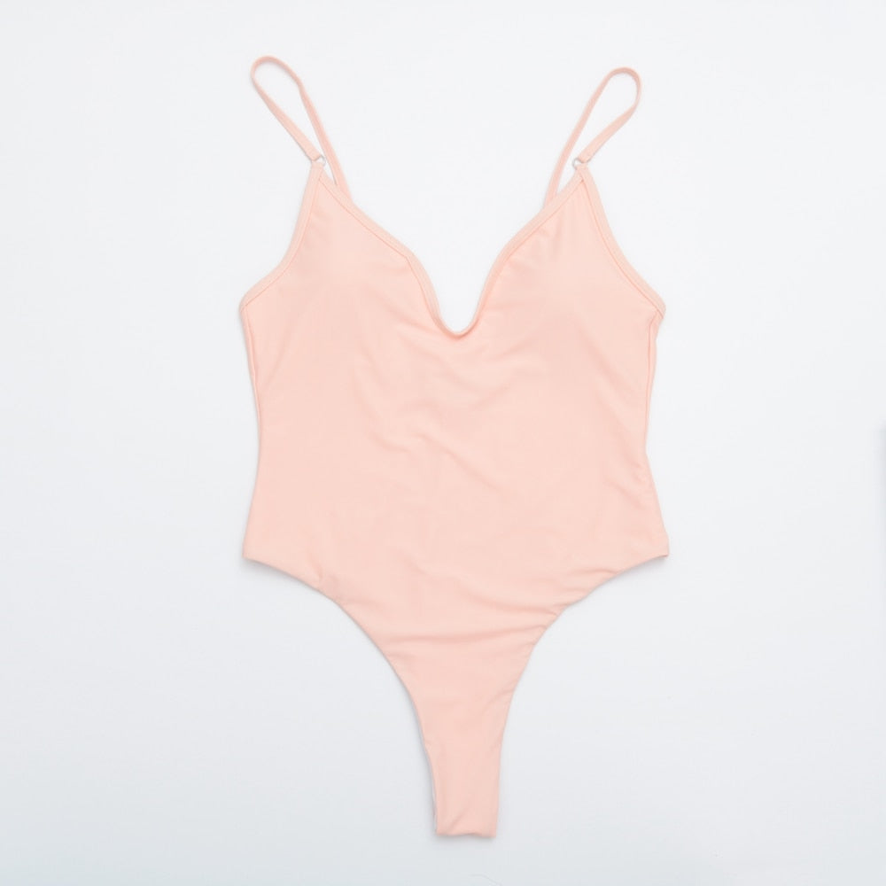 Solid one-piece swimsuit by The Clothing Company Sydney featuring high waist, push-up design, suitable for beachwear.