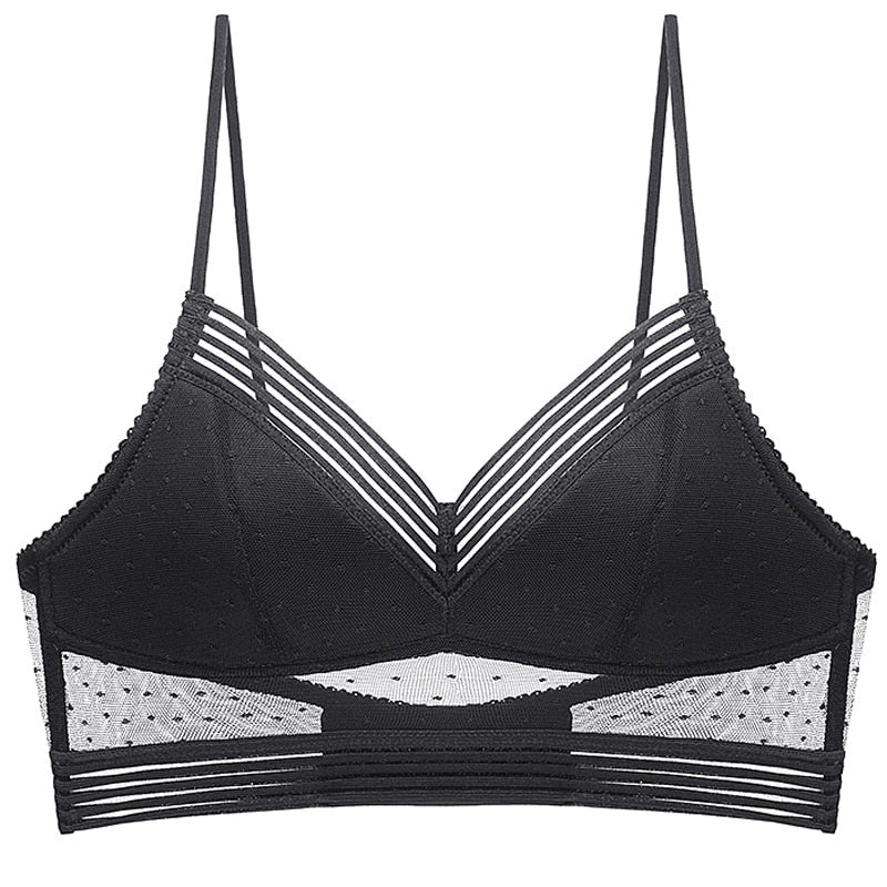 Plus size seamless lace mesh bralette from The Clothing Company Sydney, wireless, backless, thin, comfortable lingerie top.