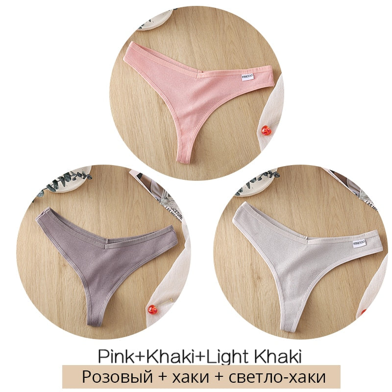 Three-pack women's cotton mix thongs from The Clothing Company Sydney, low waist G-string briefs, breathable Brazilian lingerie for ladies.
