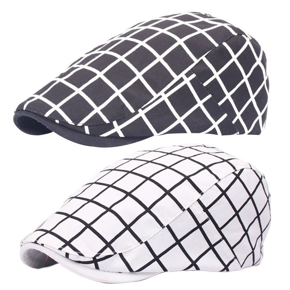 Cotton plaid flat cap for men and women, summer sun hat with adjustable fit, newsboy style by The Clothing Company Sydney.