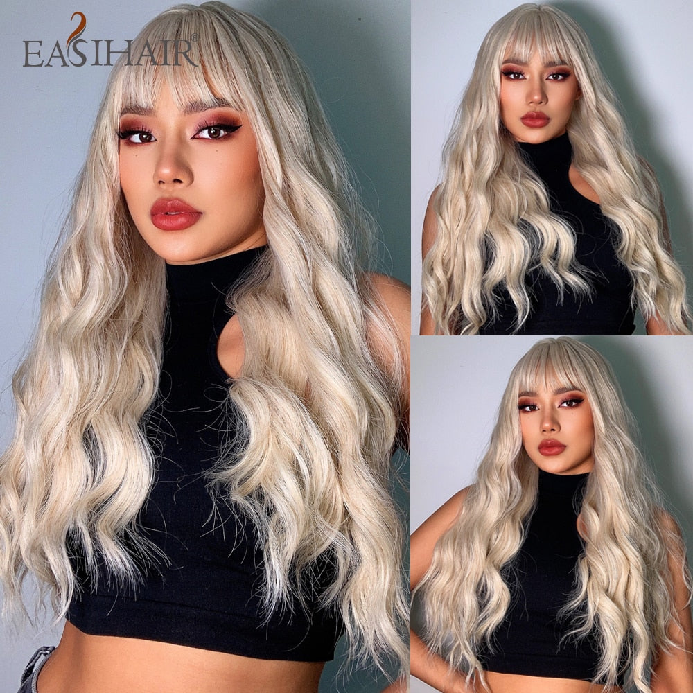 Ombre Brown Light Blonde Platinum Long Wavy Middle Part Hair Wig Cosplay Natural Heat Resistant Synthetic Wig for Women The Clothing Company Sydney