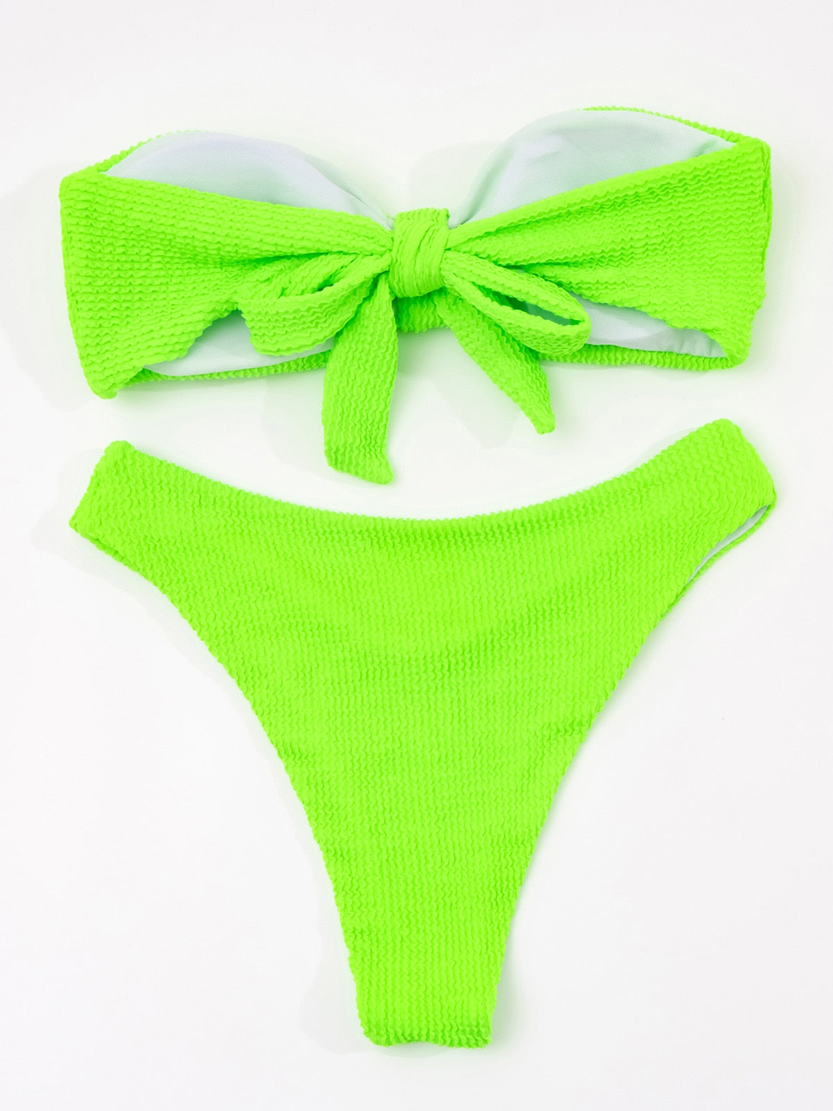 High waist bikini swimsuit by The Clothing Company Sydney featuring a bandeau top and thong Brazilian style swimwear.