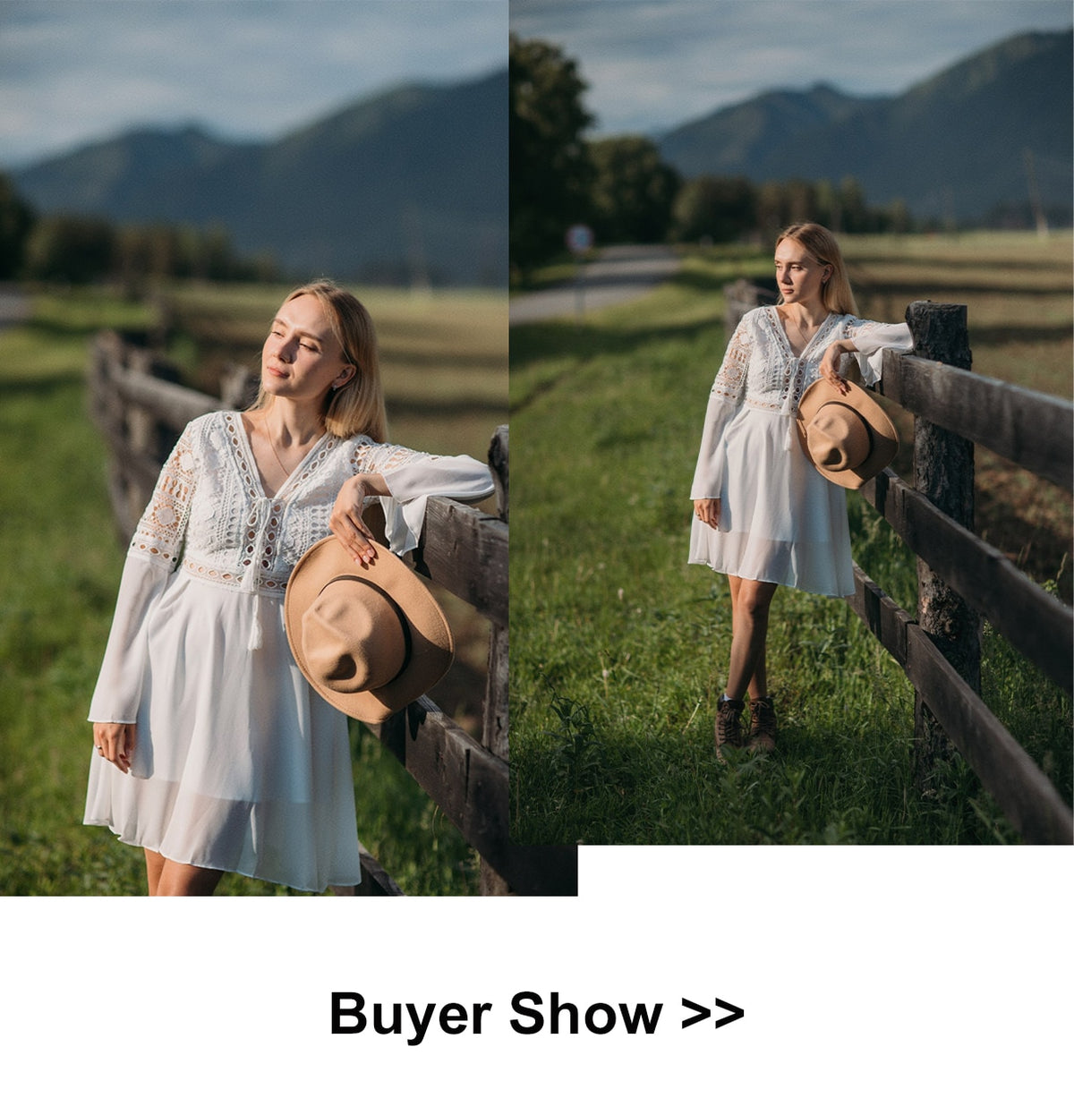 Elegant white V-neck lace dress with long sleeves, hollow out design, from The Clothing Company Sydney, perfect for casual or boho style.