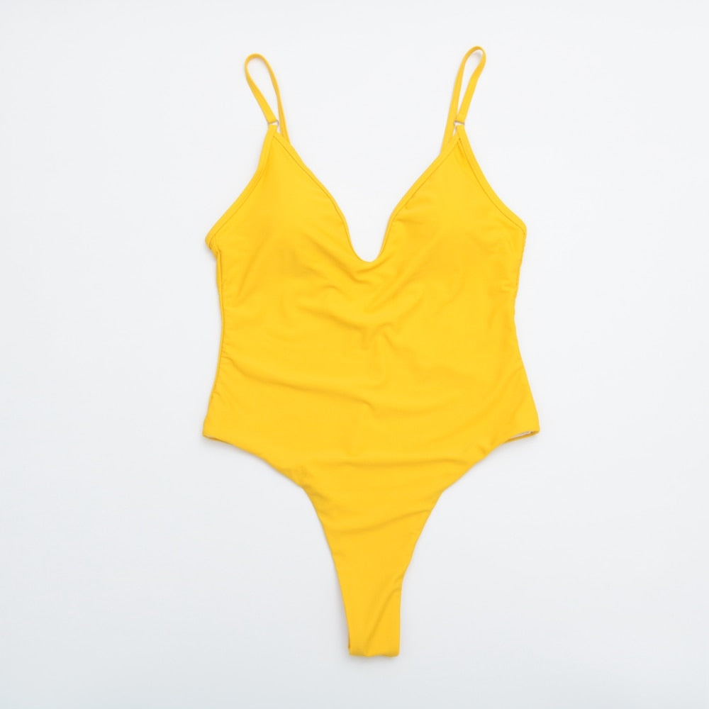 Solid one-piece swimsuit by The Clothing Company Sydney featuring high waist design and push-up style for beachwear.