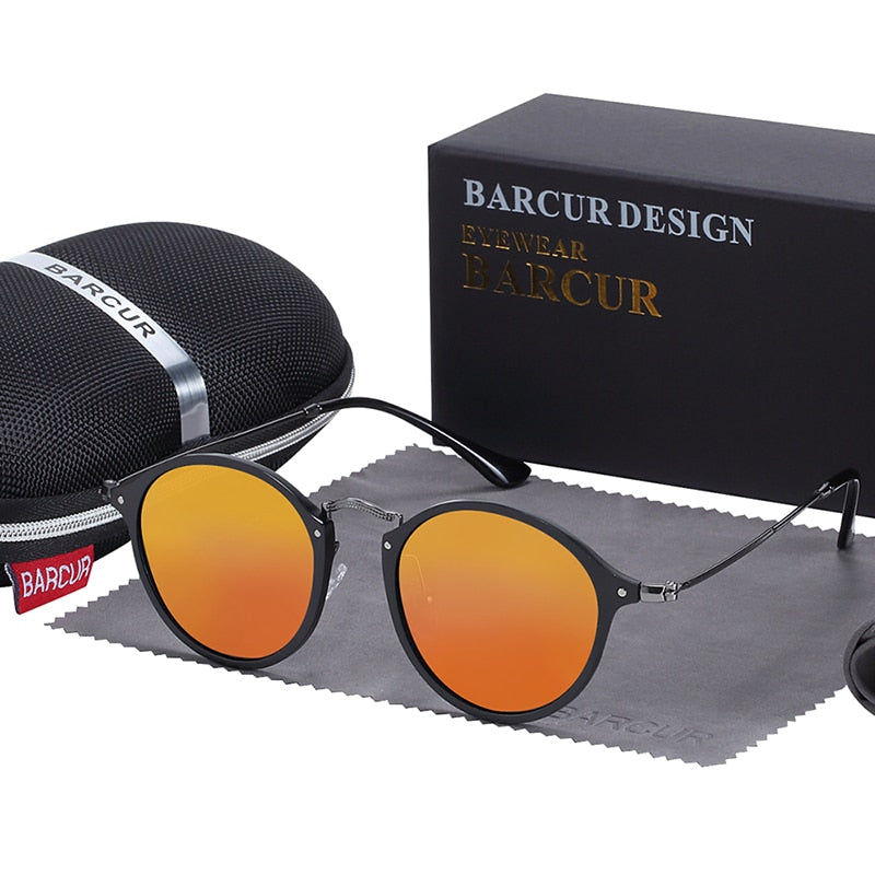 Vintage aluminum magnesium round sunglasses for men and women with polarized lenses, retro style eyewear.