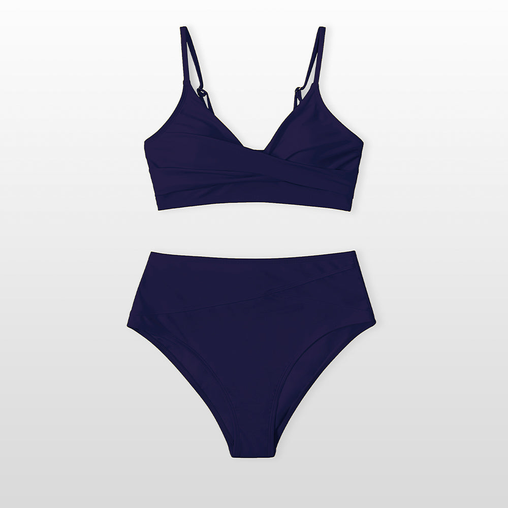 Red high-waist twist bikini set with V-neck design, from The Clothing Company Sydney, perfect for beachwear and swimming.