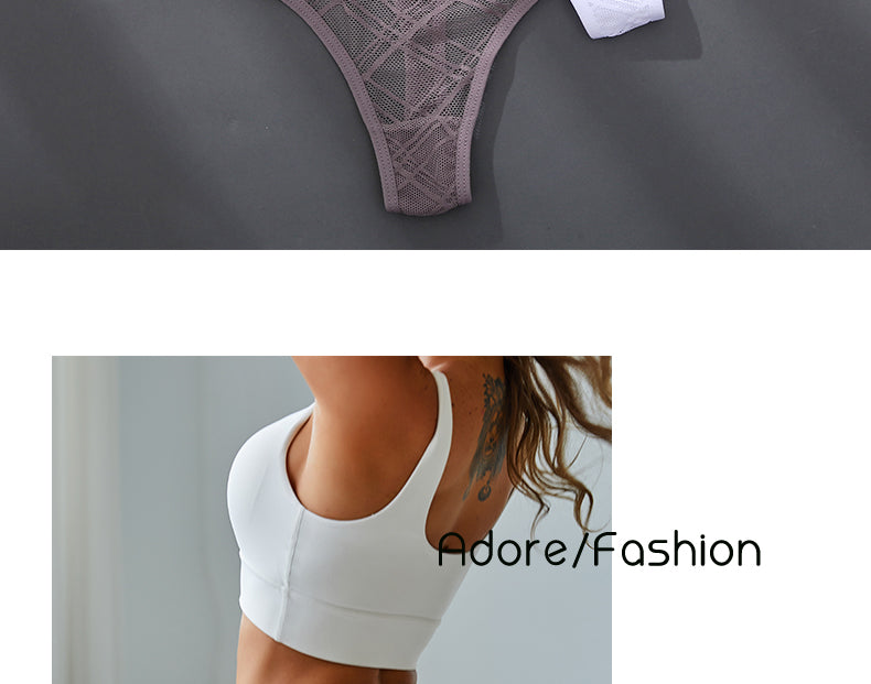 Three floral transparent lace thong panties with low-waist design from The Clothing Company Sydney, featuring mesh fabric and floral details.