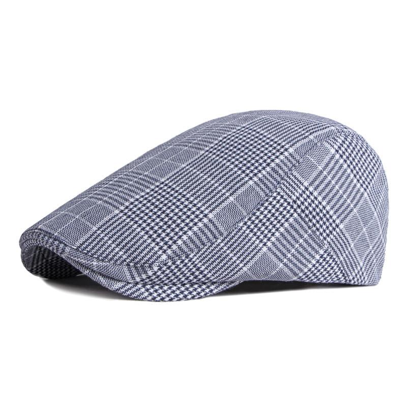 Cotton spring summer plaid newsboy cap for men and women, flat peaked painter beret hat by The Clothing Company Sydney.