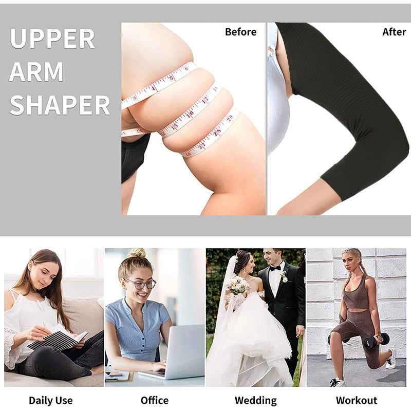Black arm shaper and back support body shaper from The Clothing Company Sydney with shoulder corrector and anti-cellulite design.