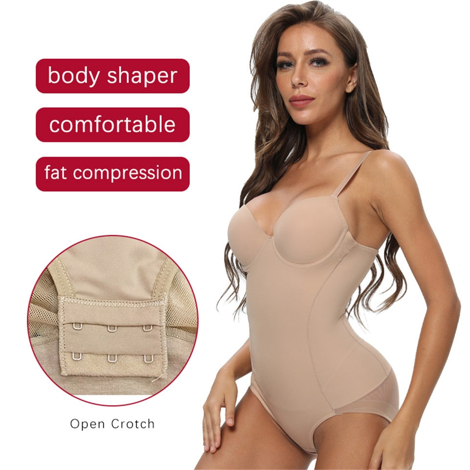 Women's shapewear bodysuit with underwire, waist trainer, modeling straps, and push-up design by The Clothing Company Sydney.