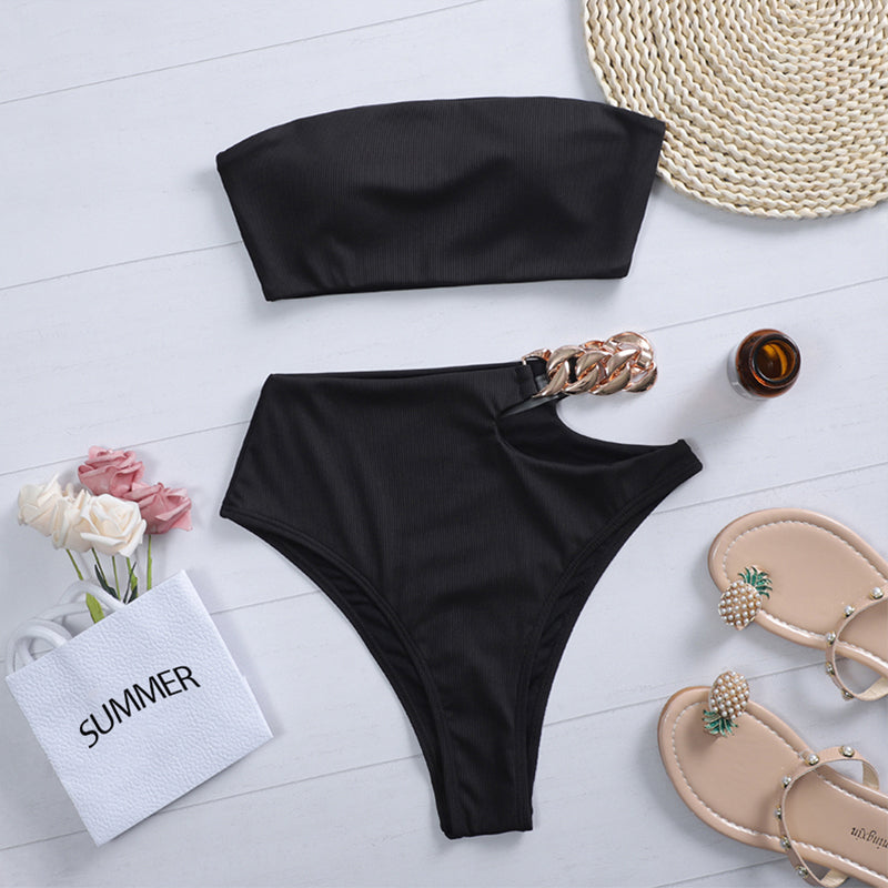 High Waist Swimwear Chain Swimsuit Bandeau 2 Piece Sports Bathing Suit Ribbed Set The Clothing Company Sydney