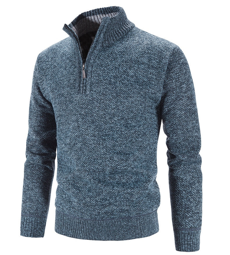Men's winter fleece sweater with half zipper turtleneck, slim fit, warm knitted pullover by The Clothing Company Sydney.