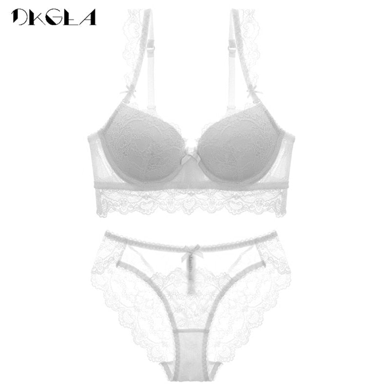 Blue cotton lingerie set with lace embroidery from The Clothing Company Sydney, featuring push-up bras for A, B, and C cups.
