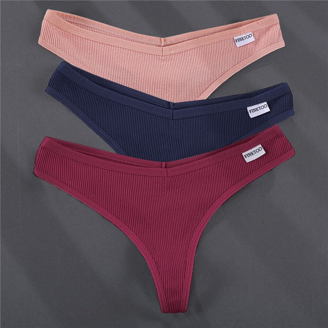 Three solid color cotton G-string panties from The Clothing Company Sydney, featuring comfortable thong-style lingerie underpants.