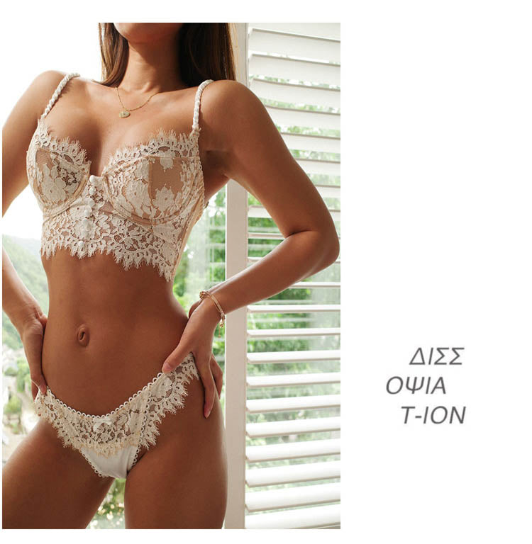 Ultra thin lace lingerie set with bralette and matching panties, featuring eyelash lace details and push-up design from The Clothing Company Sydney.