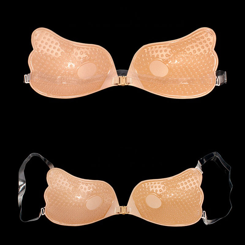 Invisible silicone push-up bra with transparent straps, backless bralette lingerie top, reusable and ideal for wedding and special occasions.