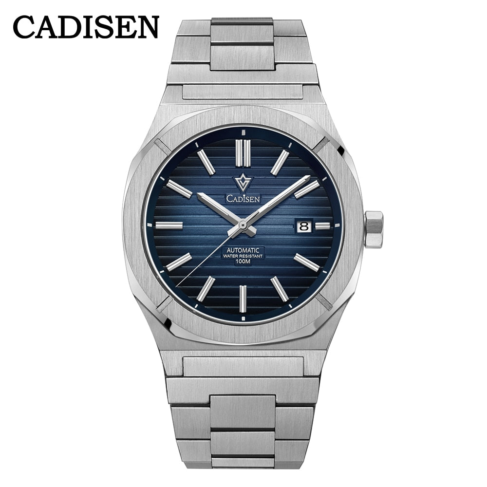 Cadisen men's diver watch with sapphire crystal, automatic MIYOTA 8215 movement, German design, water-resistant up to 10 bar.