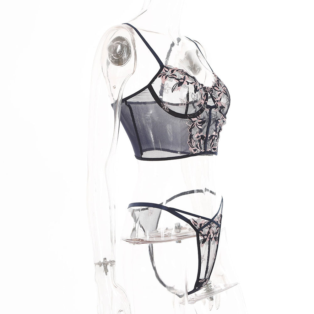 Floral lace bralette and matching brief set from The Clothing Company Sydney, sensual lingerie with push-up style and delicate detailing.