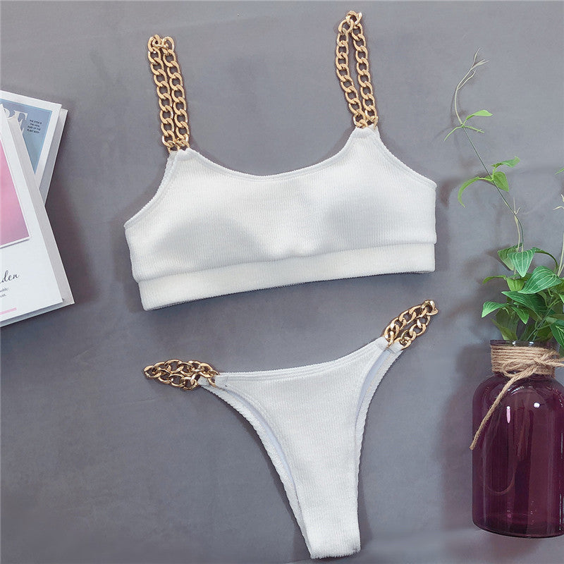 High Waist Swimwear Chain Swimsuit Bandeau 2 Piece Sports Bathing Suit Ribbed Set The Clothing Company Sydney