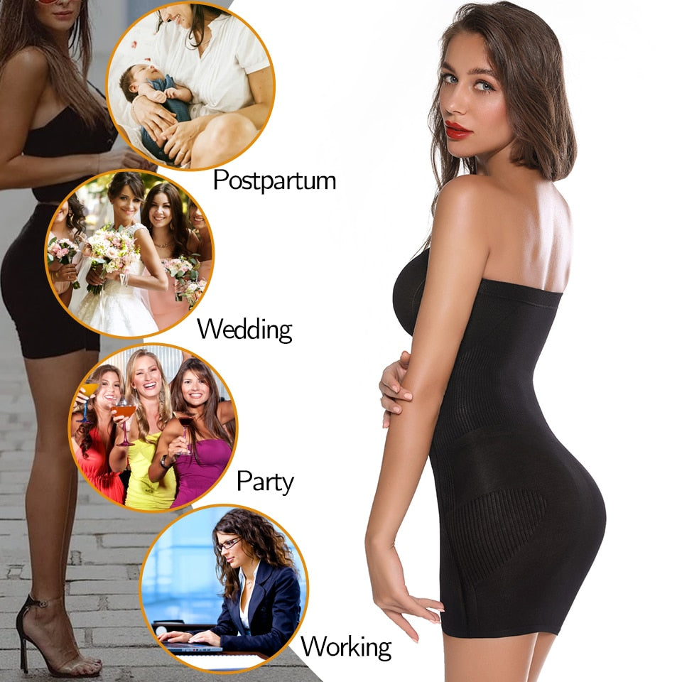 Women’s strapless full shapewear slip by The Clothing Company Sydney, seamless tummy control under dress and skirts, full body shaper.