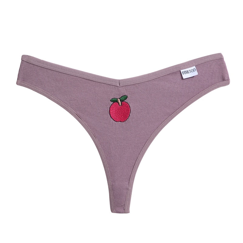 Cotton fruit embroidery G-string panties with T-back design, lingerie underpants from The Clothing Company Sydney.