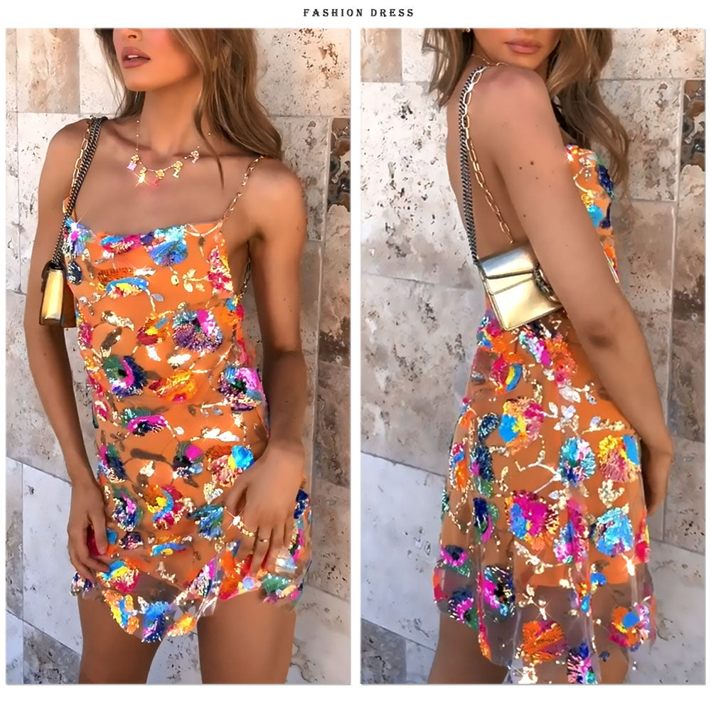 Sequin Backless Slip Mini Chain Straps Short Tulle Cocktail Summer Party Night Lush Prom Dress The Clothing Company Sydney