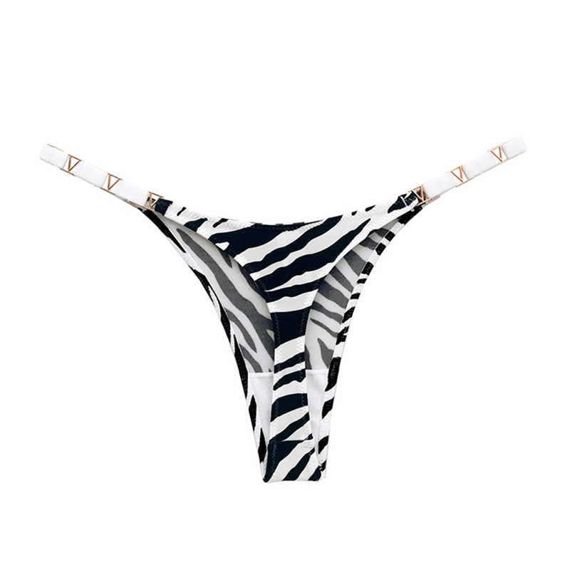 Seamless zebra floral thong underwear for women with low rise fit, luxury metal buckle, and G-string design by The Clothing Company Sydney.