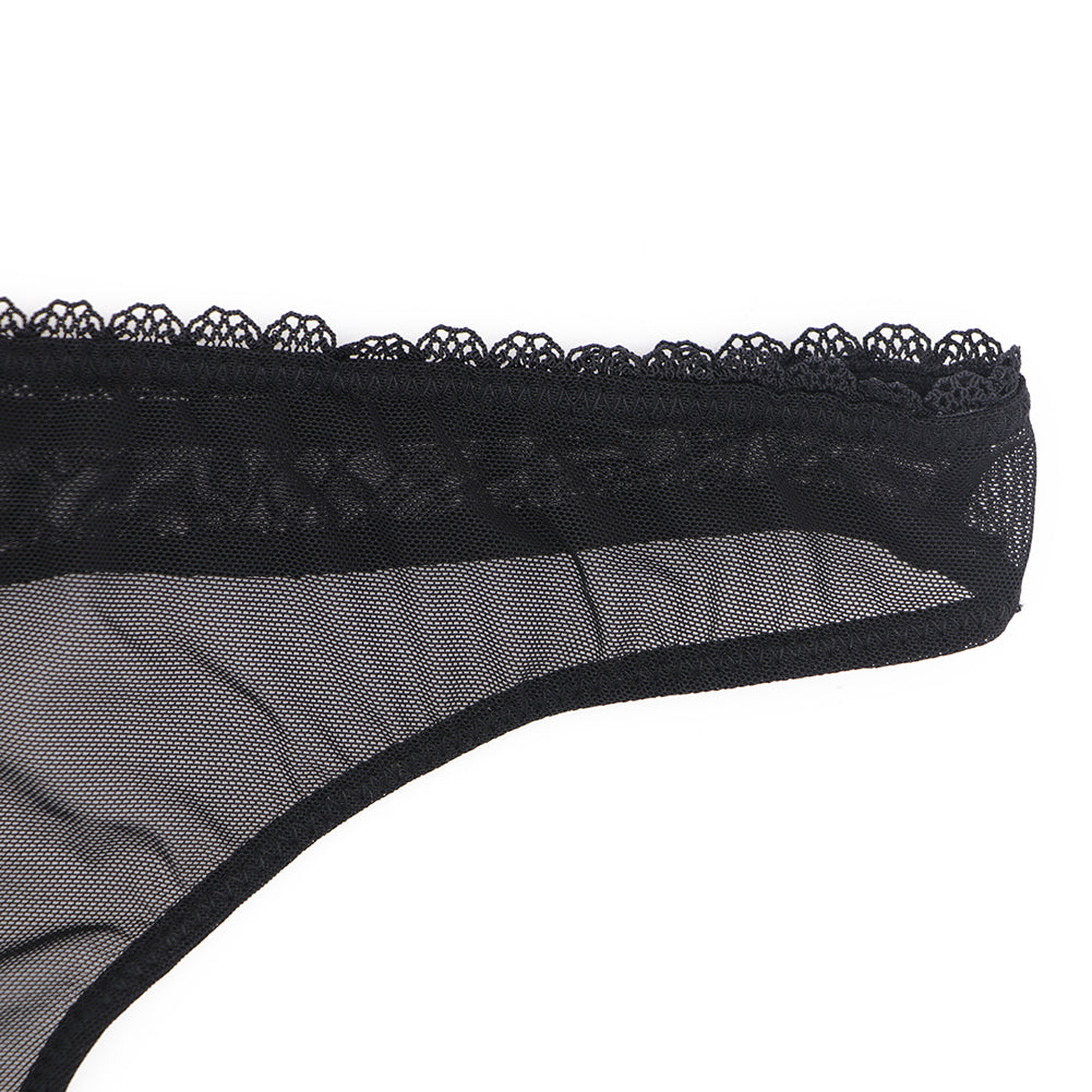 Ultra-thin transparent lingerie set by The Clothing Company Sydney, includes bras, garters, thongs, and stockings, all shown in the image.